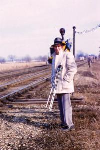 John T Maxwell getting ready to take movies of the old locomotives